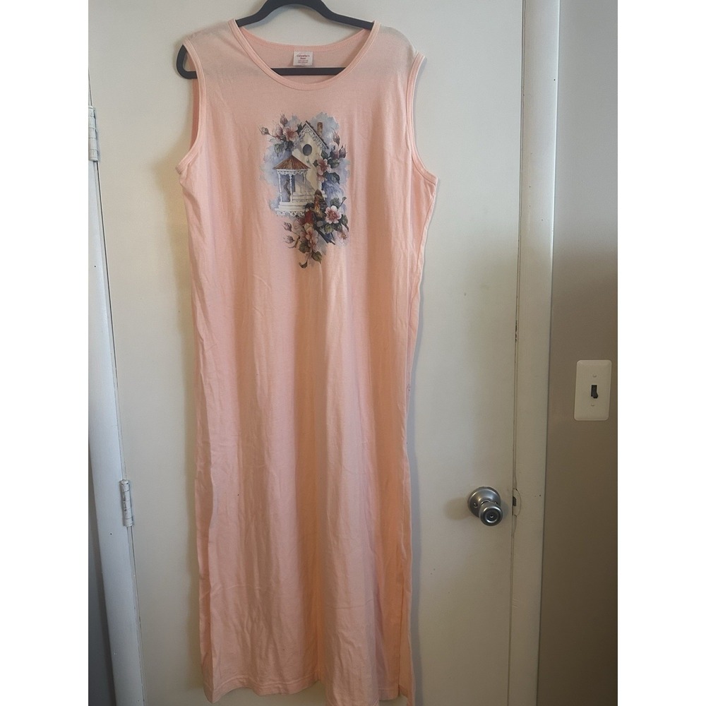 Large Peach Birdhouse Nightgown / Dress / Beach Cover Up Cottage Core , Grandma